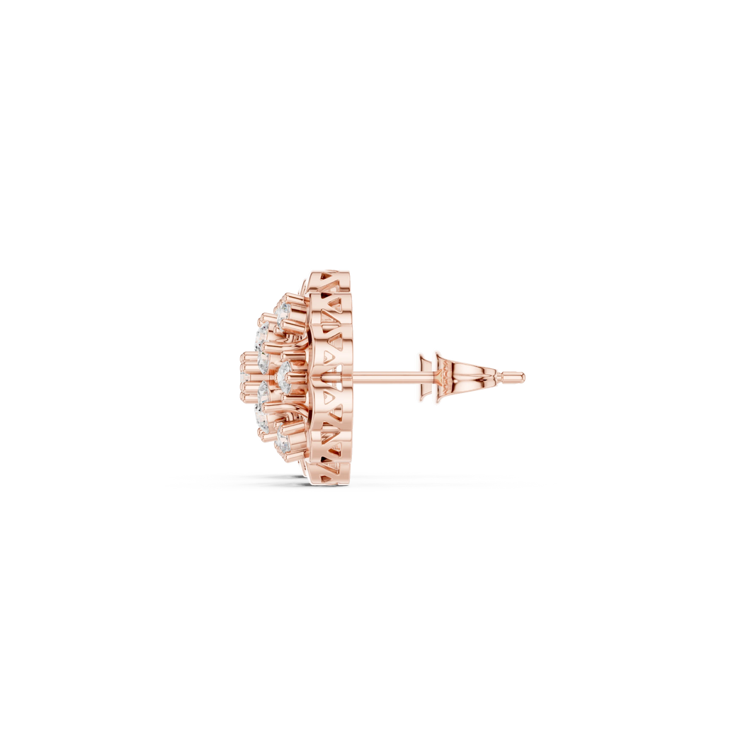 Scalloped Flower Cluster Moissanite Stud Earrings in rose 925 sterling silver, view 3
