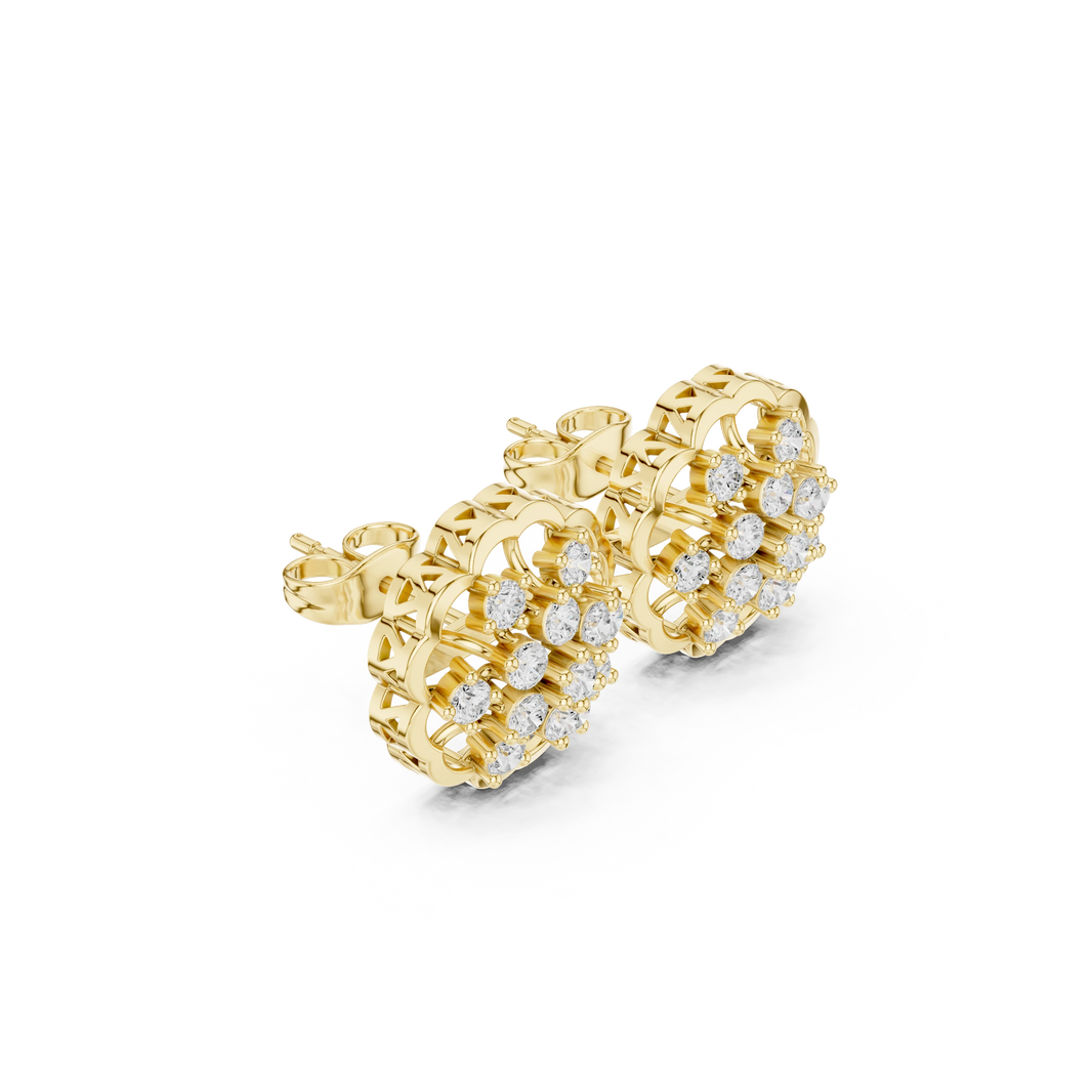 Scalloped Flower Cluster Moissanite Stud Earrings in yellow 925 sterling silver, view 1