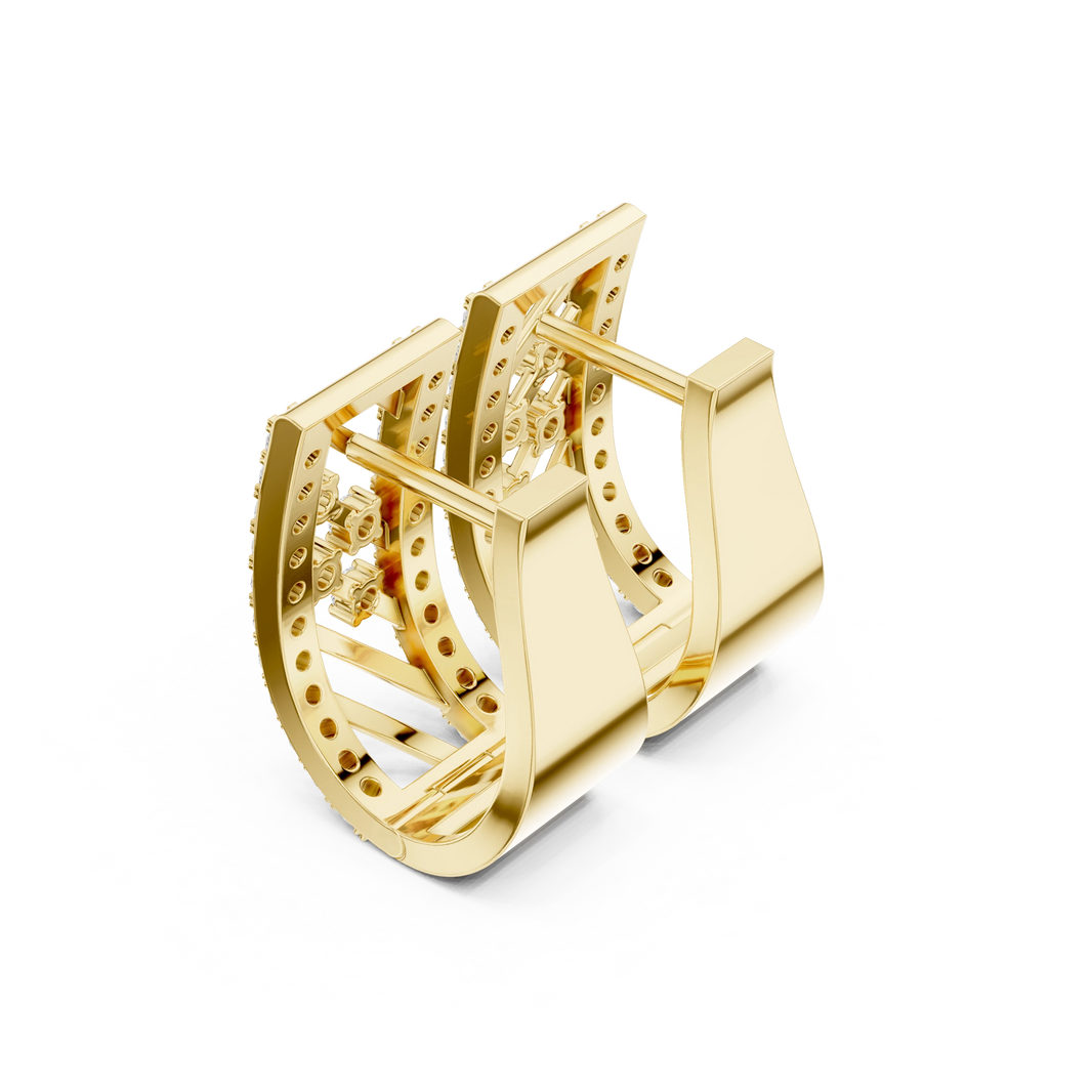 Diagonal Bar Openwork Pavé Moissanite Huggie Earrings in yellow 925 sterling silver, view 2