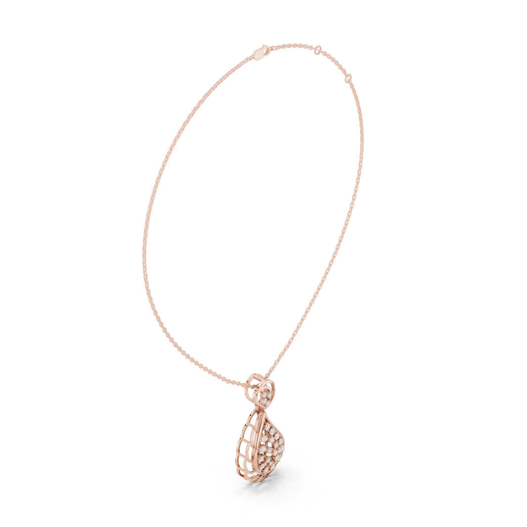 Openwork Teardrop Cluster Moissanite Pendant with Swirl Top in rose 925 sterling silver, view 1