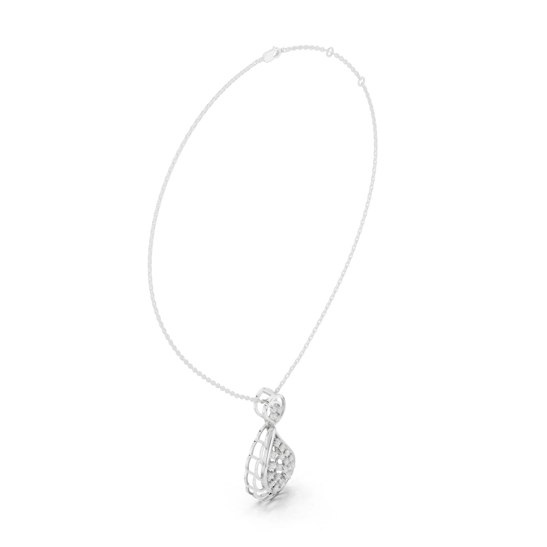 Openwork Teardrop Cluster Moissanite Pendant with Swirl Top in white 925 sterling silver, view 1