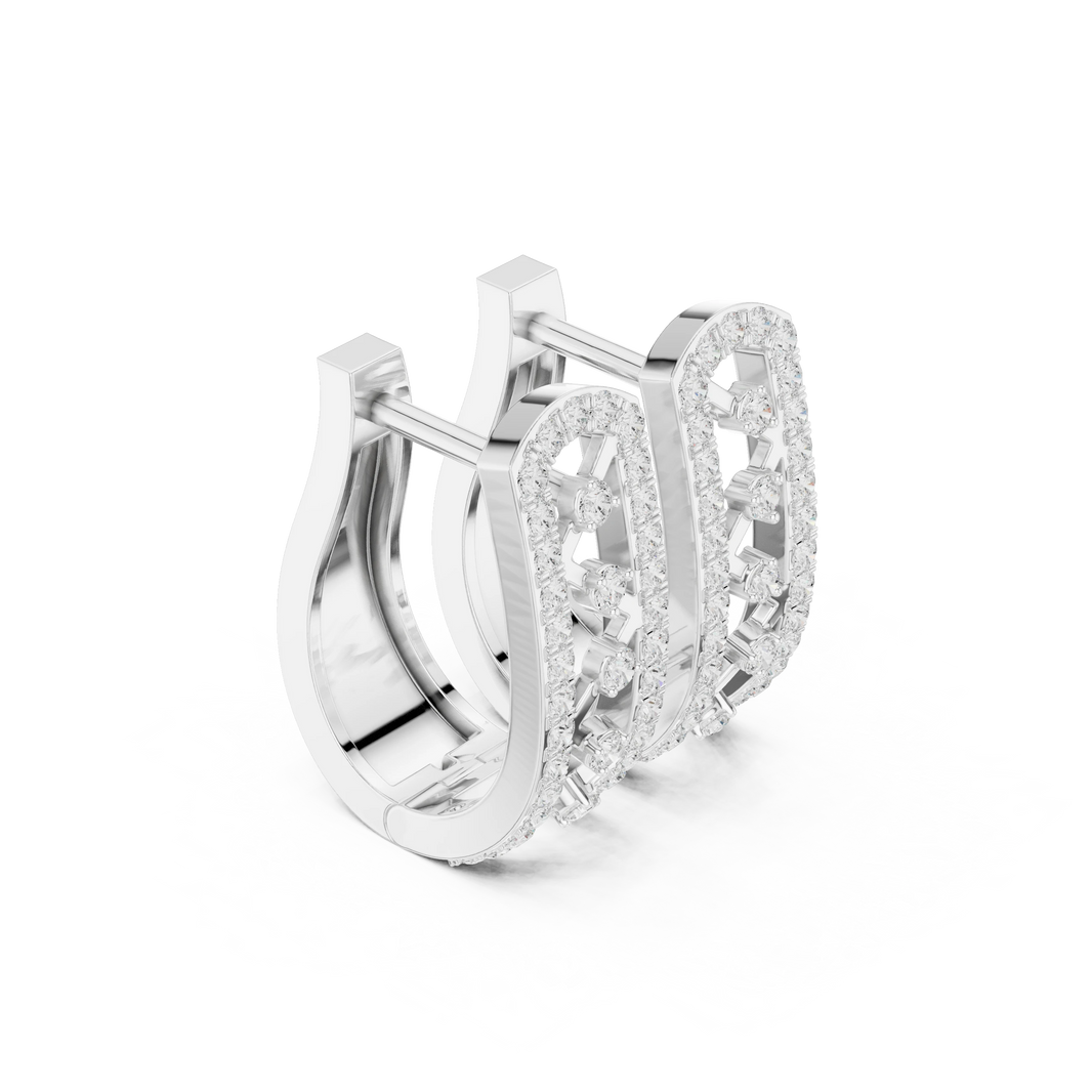 Arched Pavé Frame Zigzag Moissanite Huggie Earrings in white 925 sterling silver, view 1