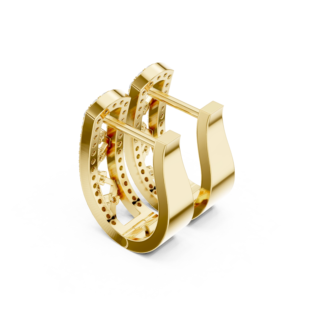 Arched Pavé Frame Zigzag Moissanite Huggie Earrings in yellow 925 sterling silver, view 2