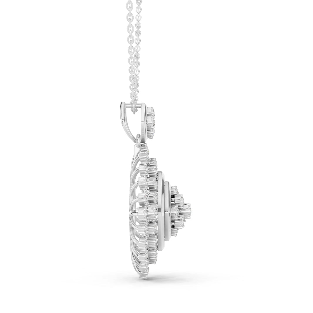 Rhombus Sunburst Cluster Moissanite Pendant in white 925 sterling silver, view 3