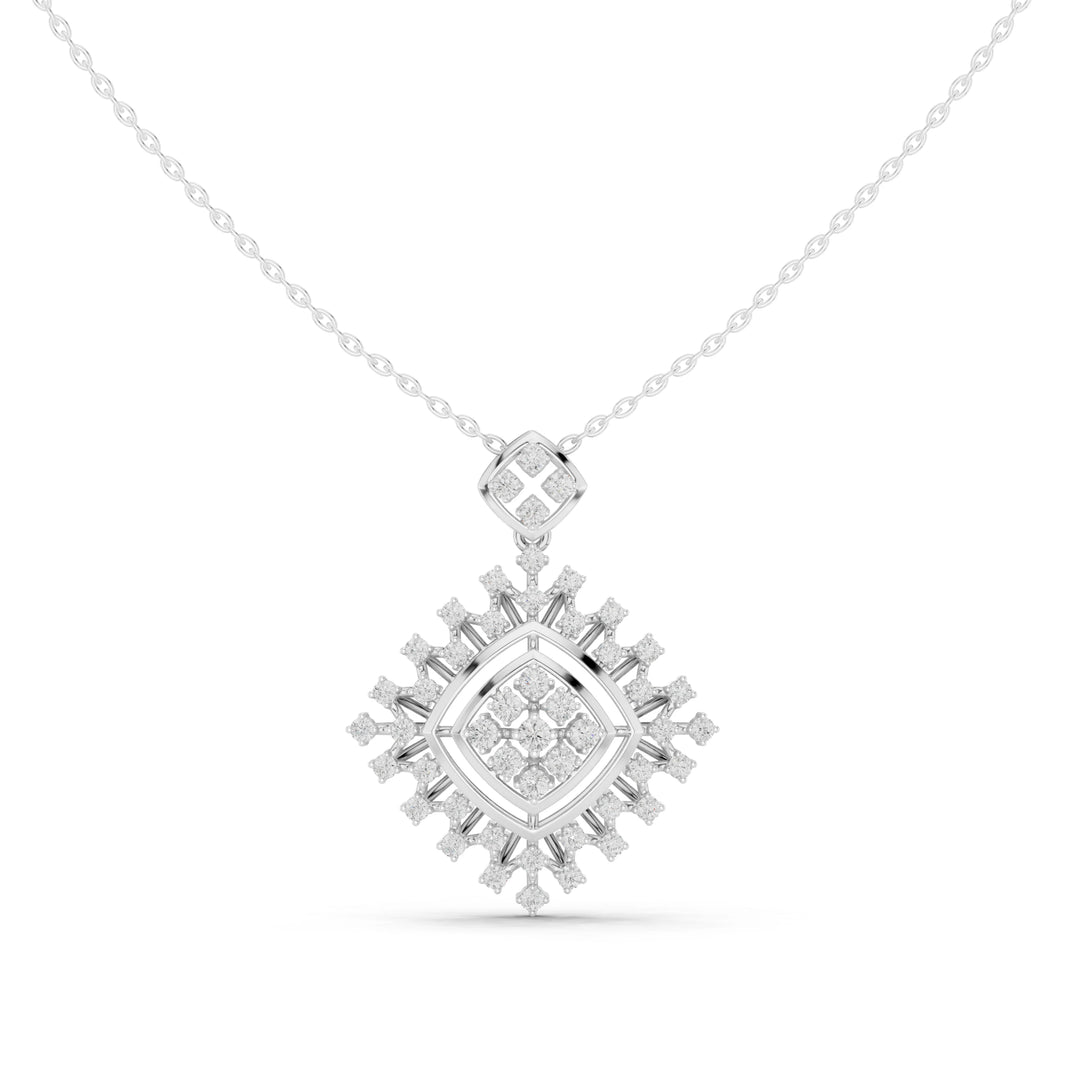 Rhombus Sunburst Cluster Moissanite Pendant in white 925 sterling silver, view 4