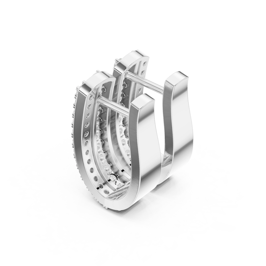 Two Row Pavé and Prong Moissanite Huggie Earrings in white 925 sterling silver, view 2