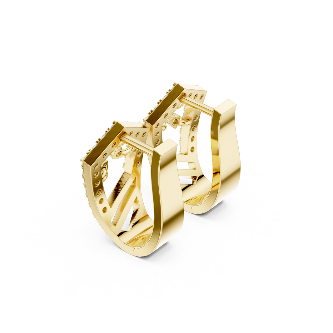 Shield Outline Pavé Moissanite Huggie Earrings in yellow 925 sterling silver, view 2