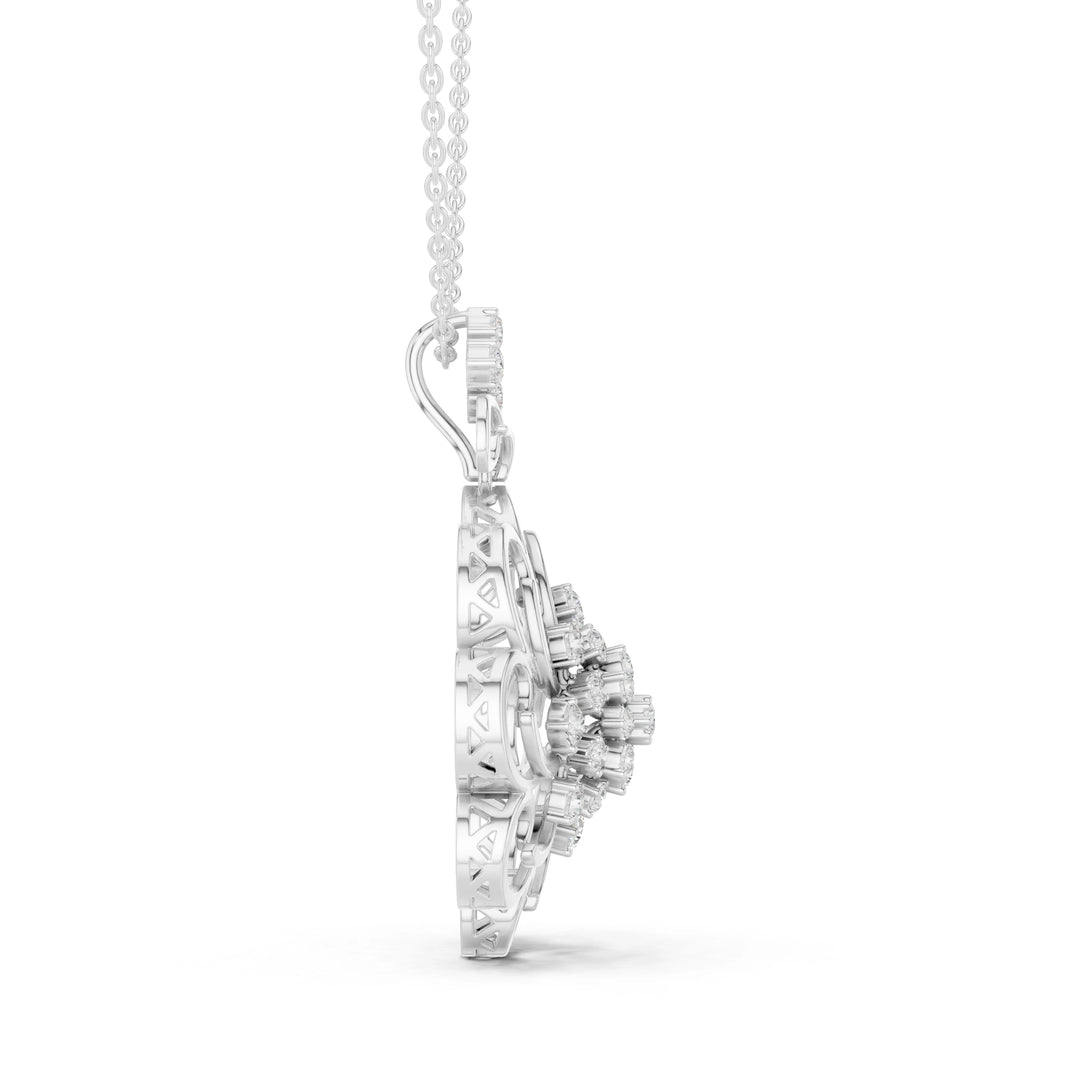 Scroll Filigree Flower Moissanite Pendant in white 925 sterling silver, view 3