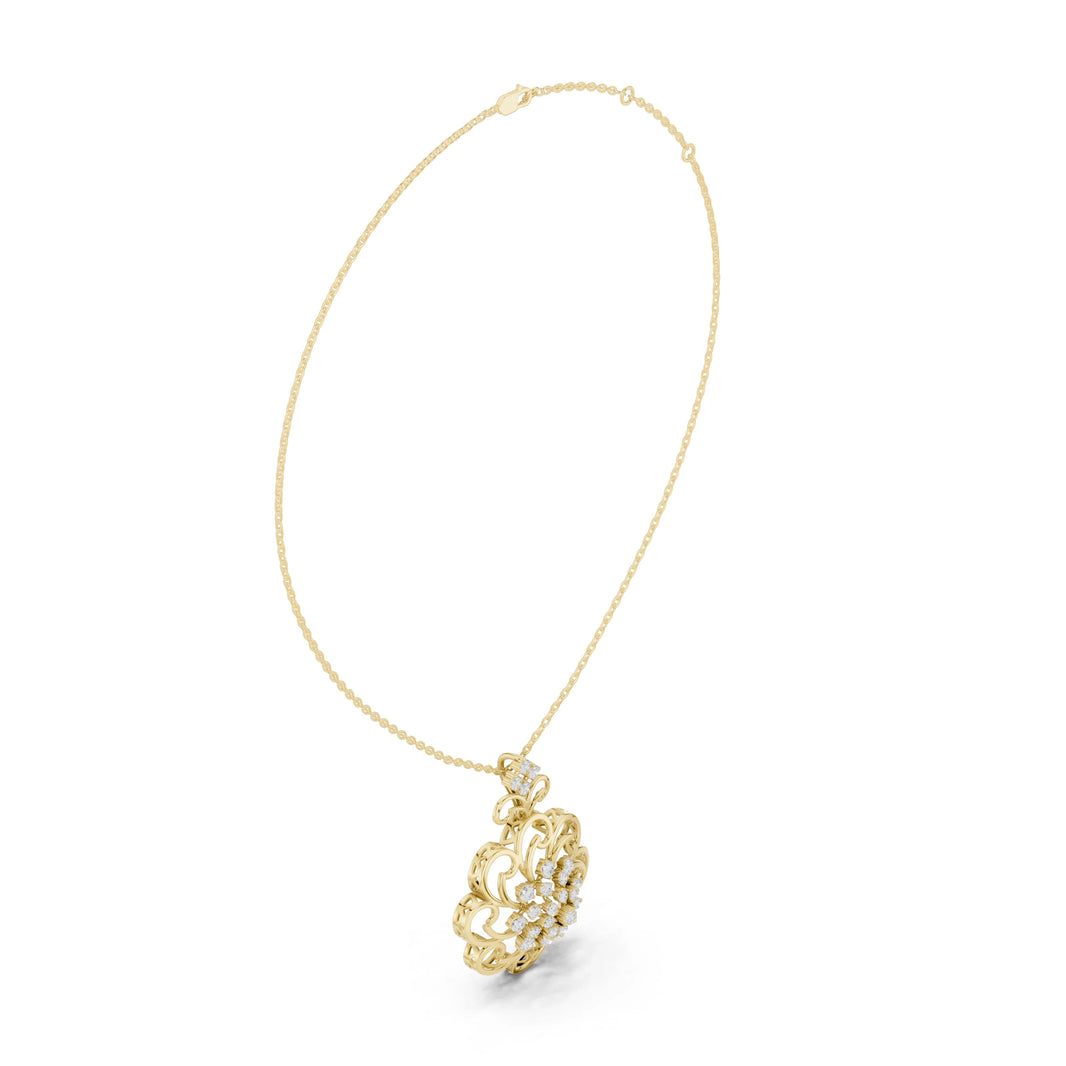 Scroll Filigree Flower Moissanite Pendant in yellow 925 sterling silver, view 1