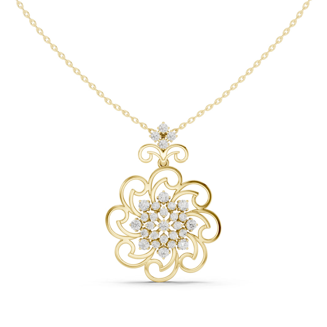 Scroll Filigree Flower Moissanite Pendant in yellow 925 sterling silver, view 4