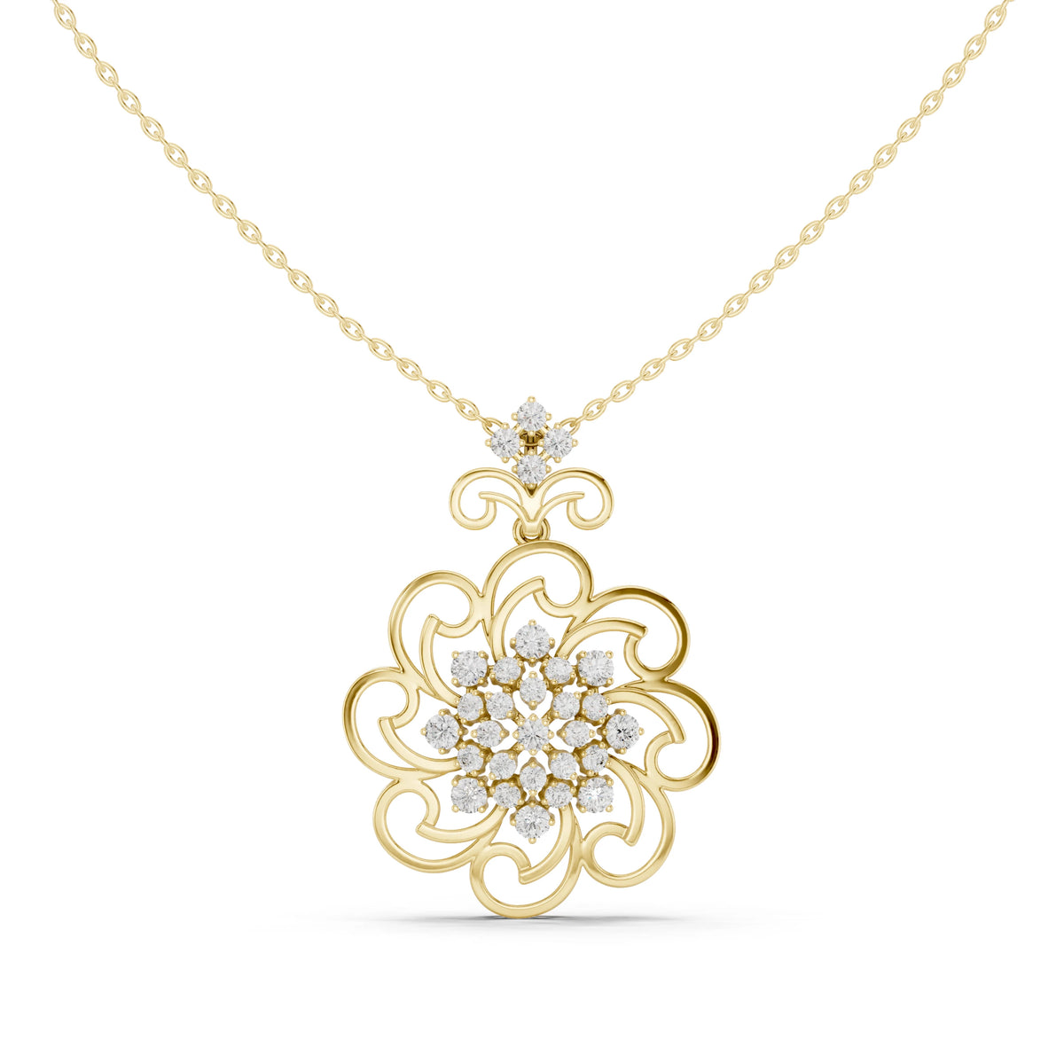 Scroll Filigree Flower Moissanite Pendant in yellow 925 sterling silver, view 4