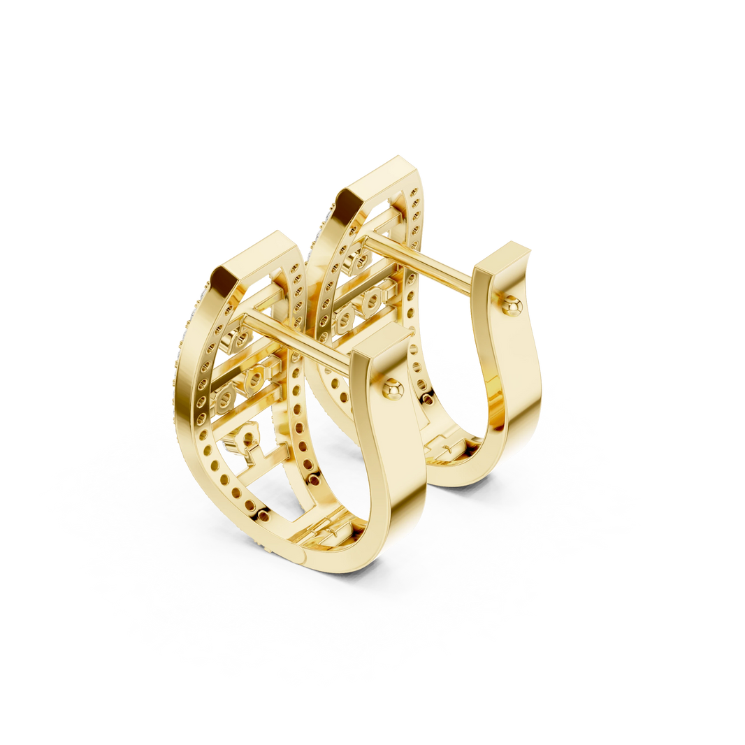 Barrel Ladder Pavé Moissanite Huggie Earrings in yellow 925 sterling silver, view 2