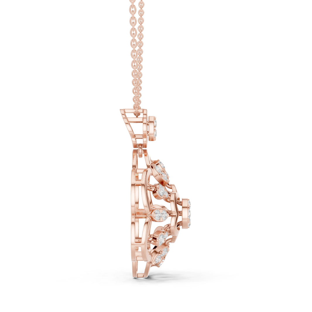 Six Petal Flower Openwork Moissanite Pendant in rose 925 sterling silver, view 3