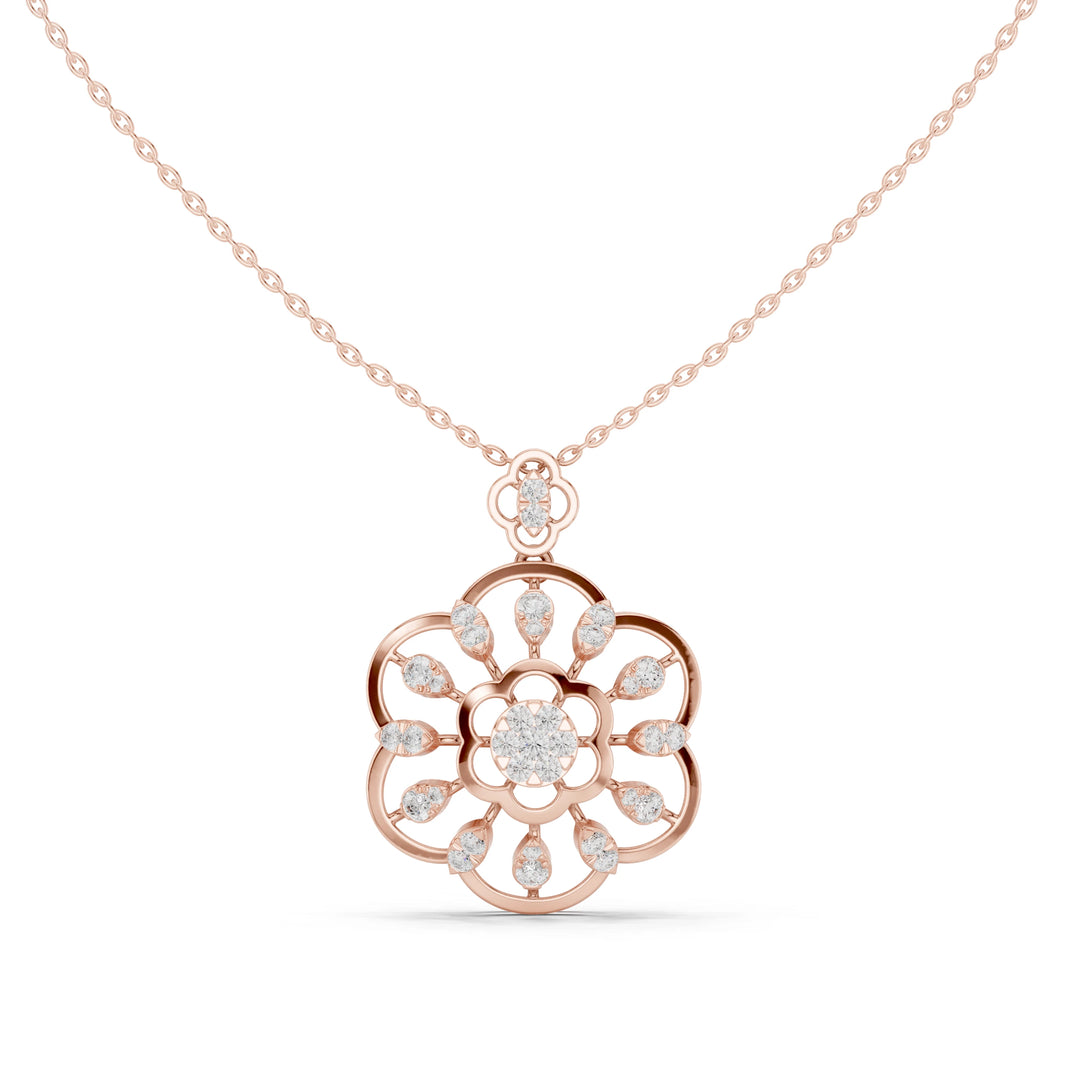 Six Petal Flower Openwork Moissanite Pendant in rose 925 sterling silver, view 4