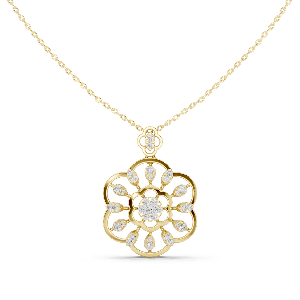 Six Petal Flower Openwork Moissanite Pendant in yellow 925 sterling silver, view 4
