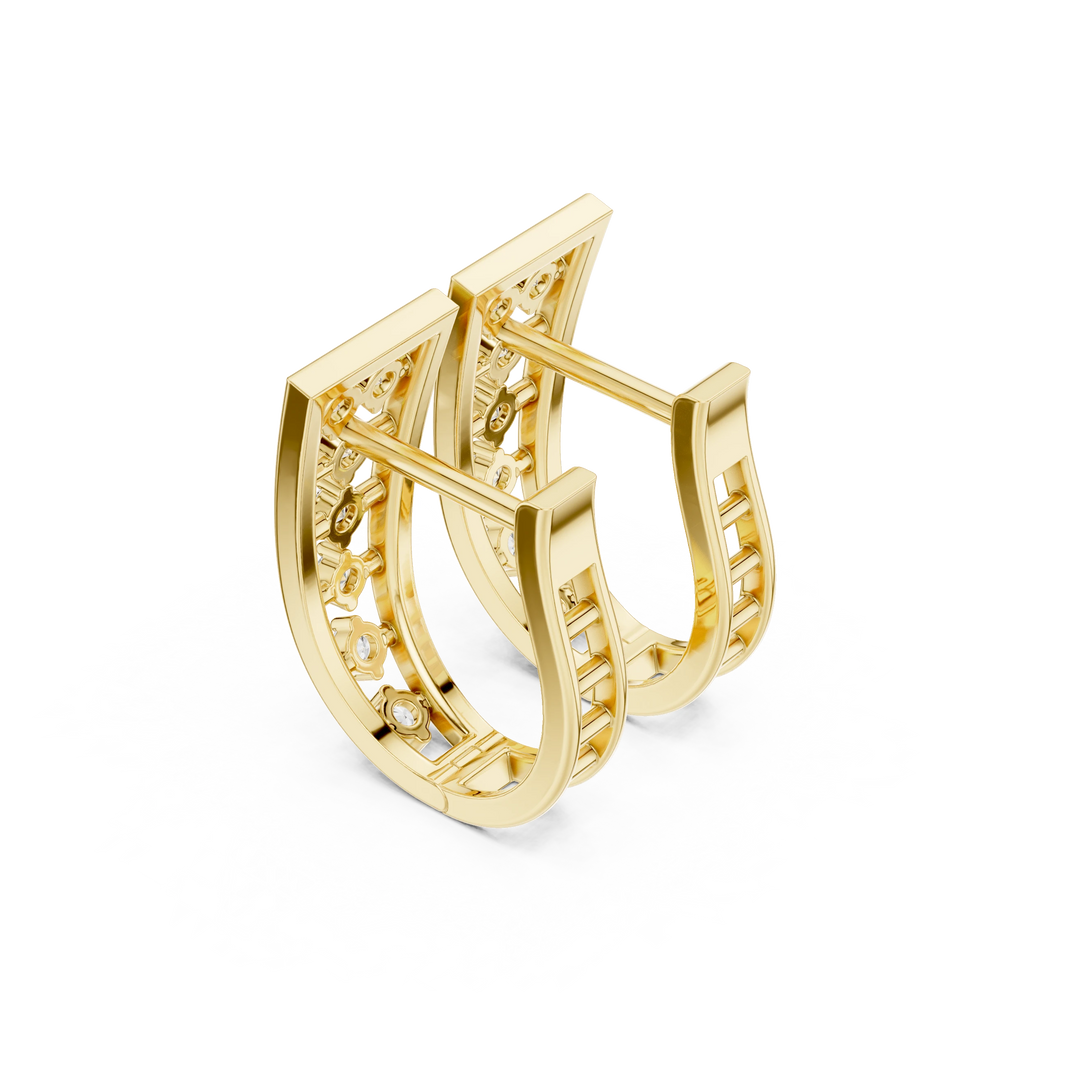 Graduated Seven Stone Ladder Moissanite Huggie Earrings in yellow 925 sterling silver, view 2