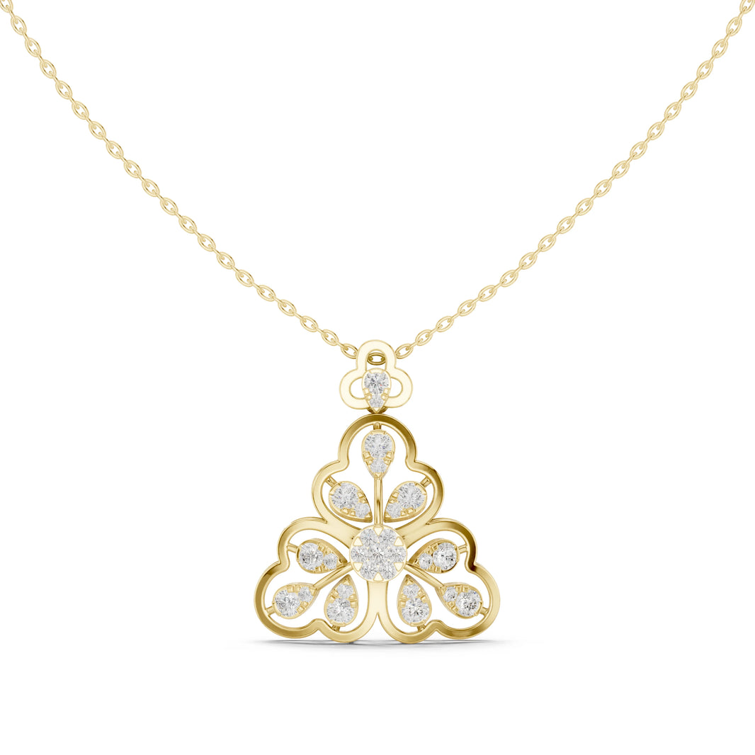 Trefoil Pear Cluster Openwork Moissanite Pendant in yellow 925 sterling silver, view 4