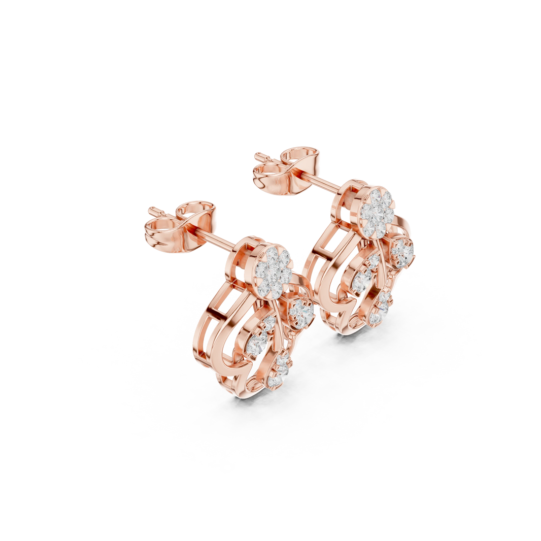 Trefoil Outline Illusion Cluster Moissanite Stud Earrings in rose 925 sterling silver, view 1