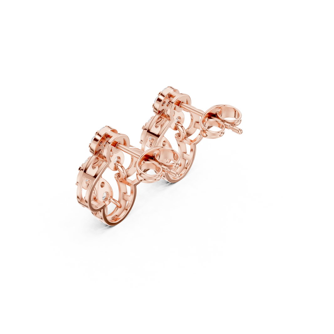 Trefoil Outline Illusion Cluster Moissanite Stud Earrings in rose 925 sterling silver, view 2