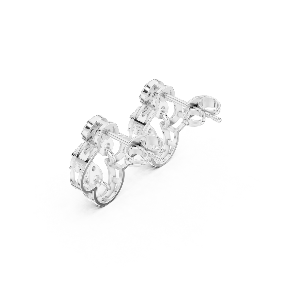 Trefoil Outline Illusion Cluster Moissanite Stud Earrings in white 925 sterling silver, view 2