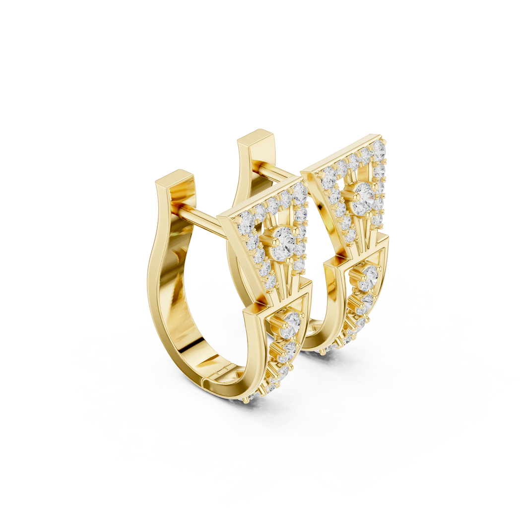 Art Deco Triangle Pavé Moissanite Huggie Earrings in yellow 925 sterling silver, view 1