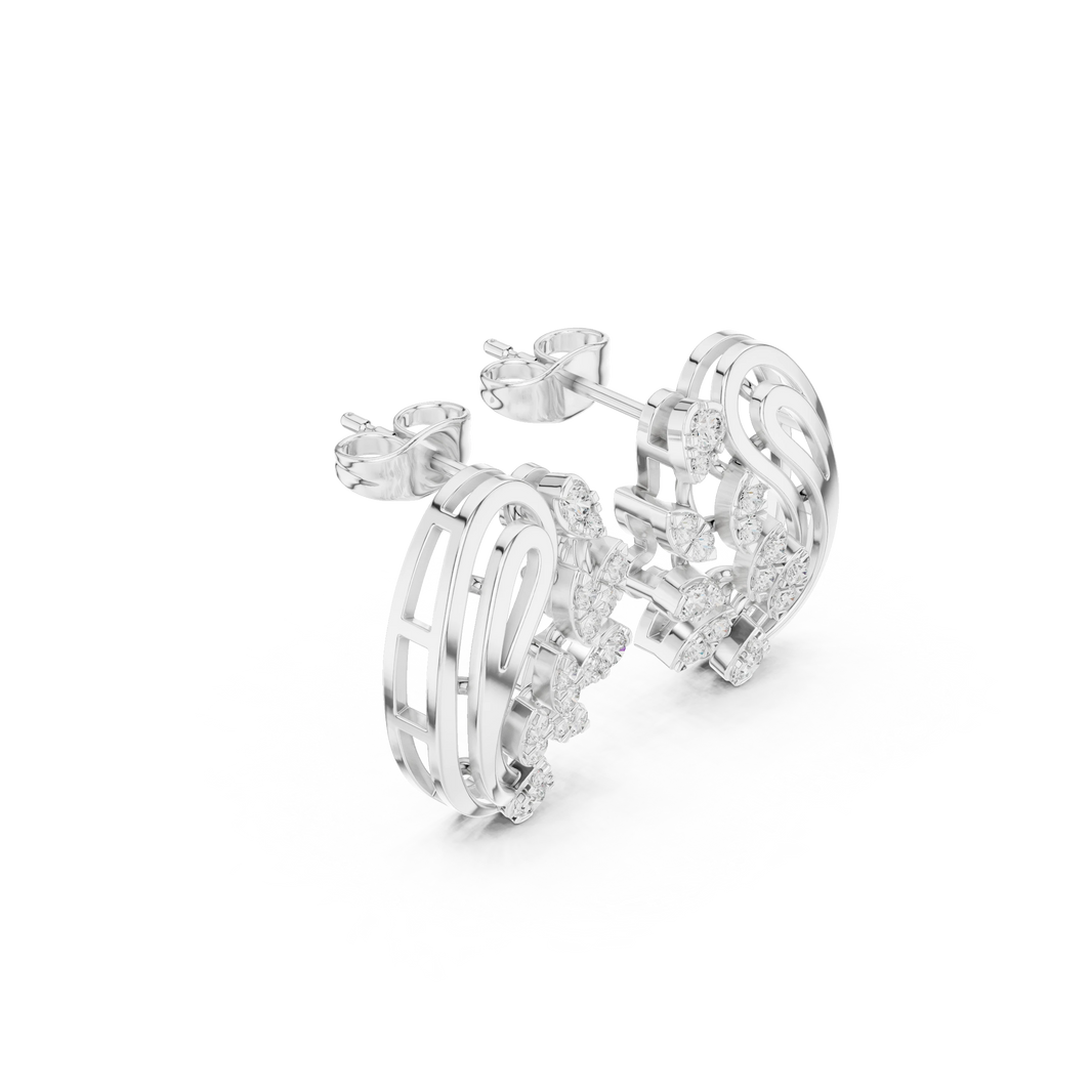 Paisley Leaf Spray Moissanite Stud Earrings in white 925 sterling silver, view 1