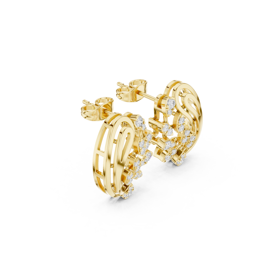 Paisley Leaf Spray Moissanite Stud Earrings in yellow 925 sterling silver, view 1