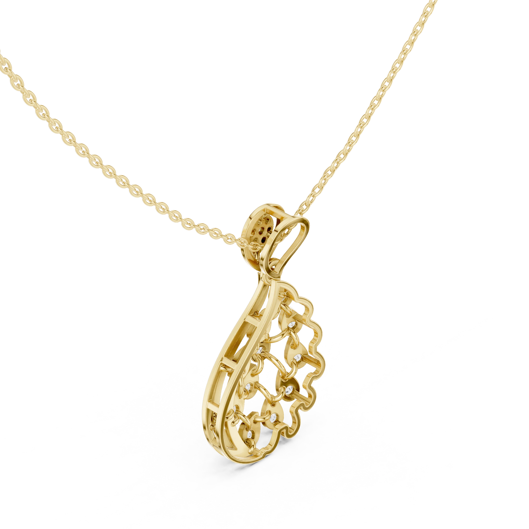Flame Teardrop Swirl Cluster Moissanite Pendant in yellow 925 sterling silver, view 2