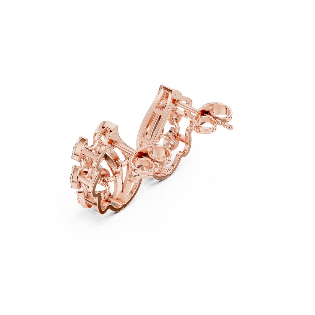 Flame Swirl Illusion Cluster Moissanite Stud Earrings in rose 925 sterling silver, view 2