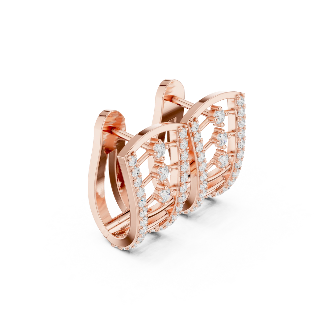 Curved Rung Pavé Ladder Moissanite Huggie Earrings in rose 925 sterling silver, view 1