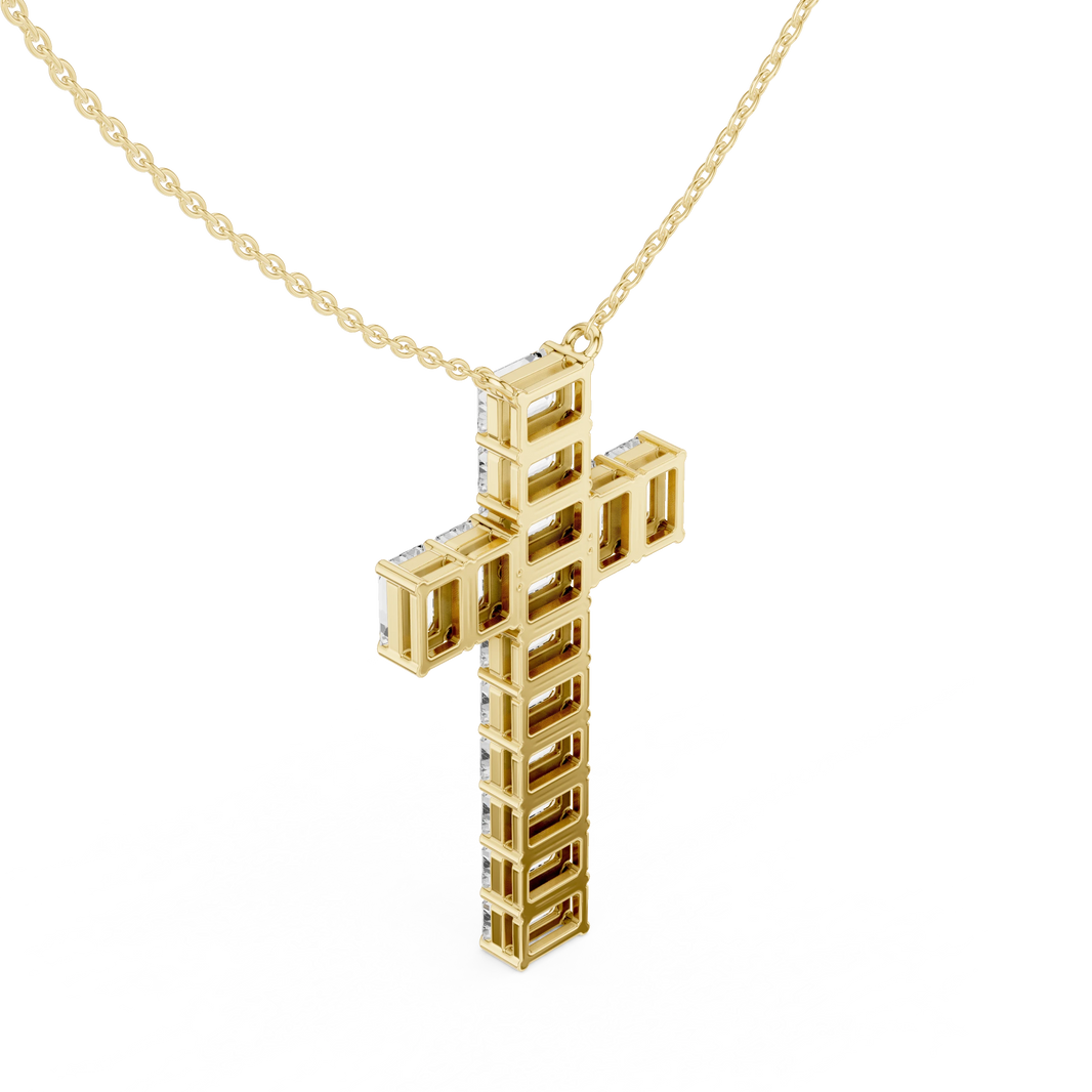 Emerald Cut Moissanite Cross Pendant in yellow 925 sterling silver, view 2