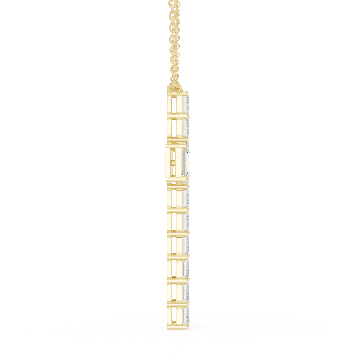 Emerald Cut Moissanite Cross Pendant in yellow 925 sterling silver, view 3