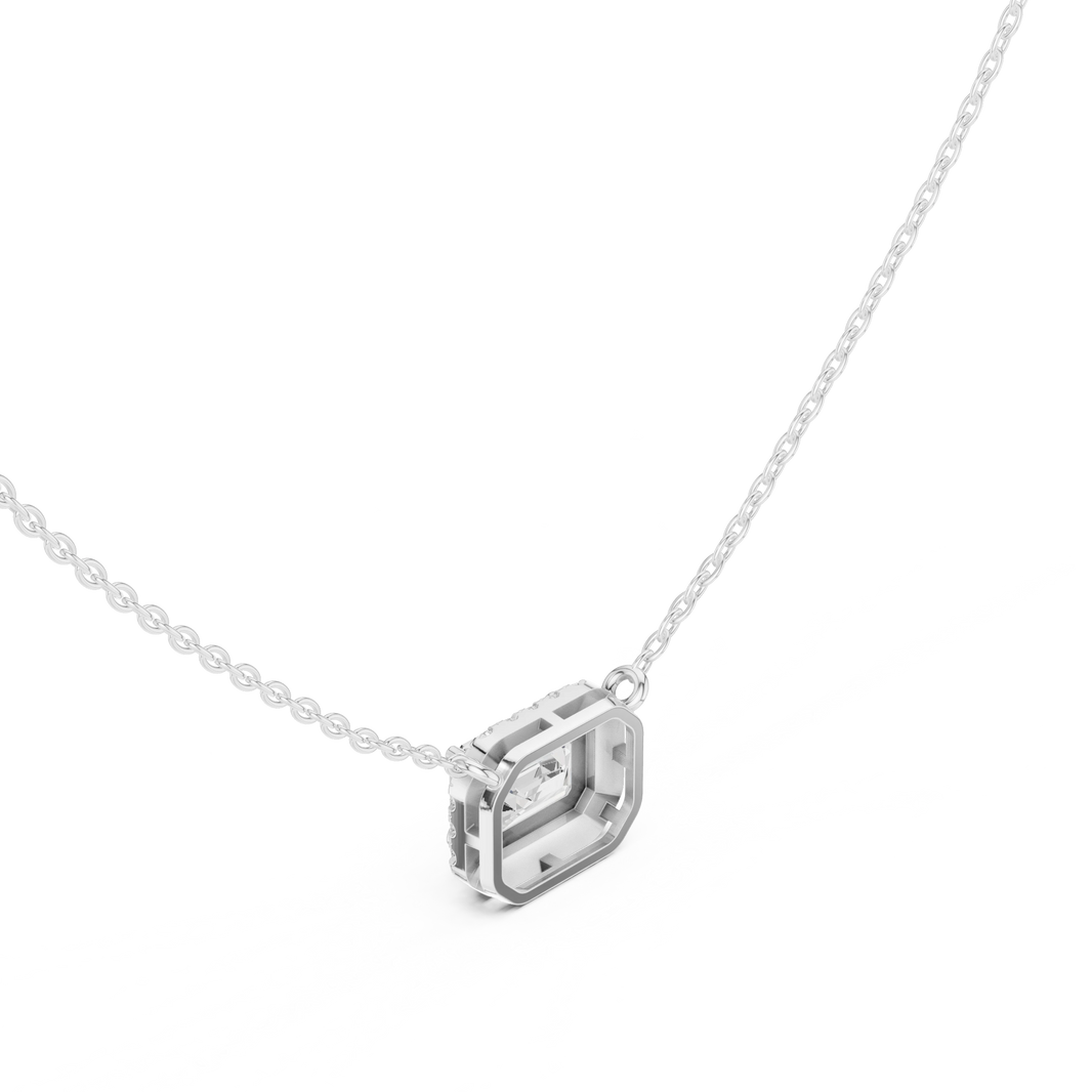 East West Emerald Cut Halo Moissanite Station Pendant in white 925 sterling silver, view 2