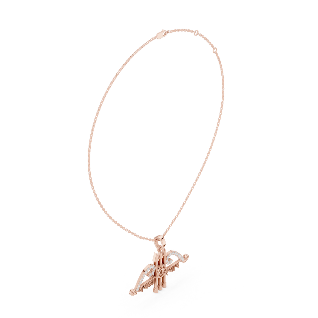Jai Shri Shyam Bow and Arrow Moissanite Pendant in rose 925 sterling silver, view 1