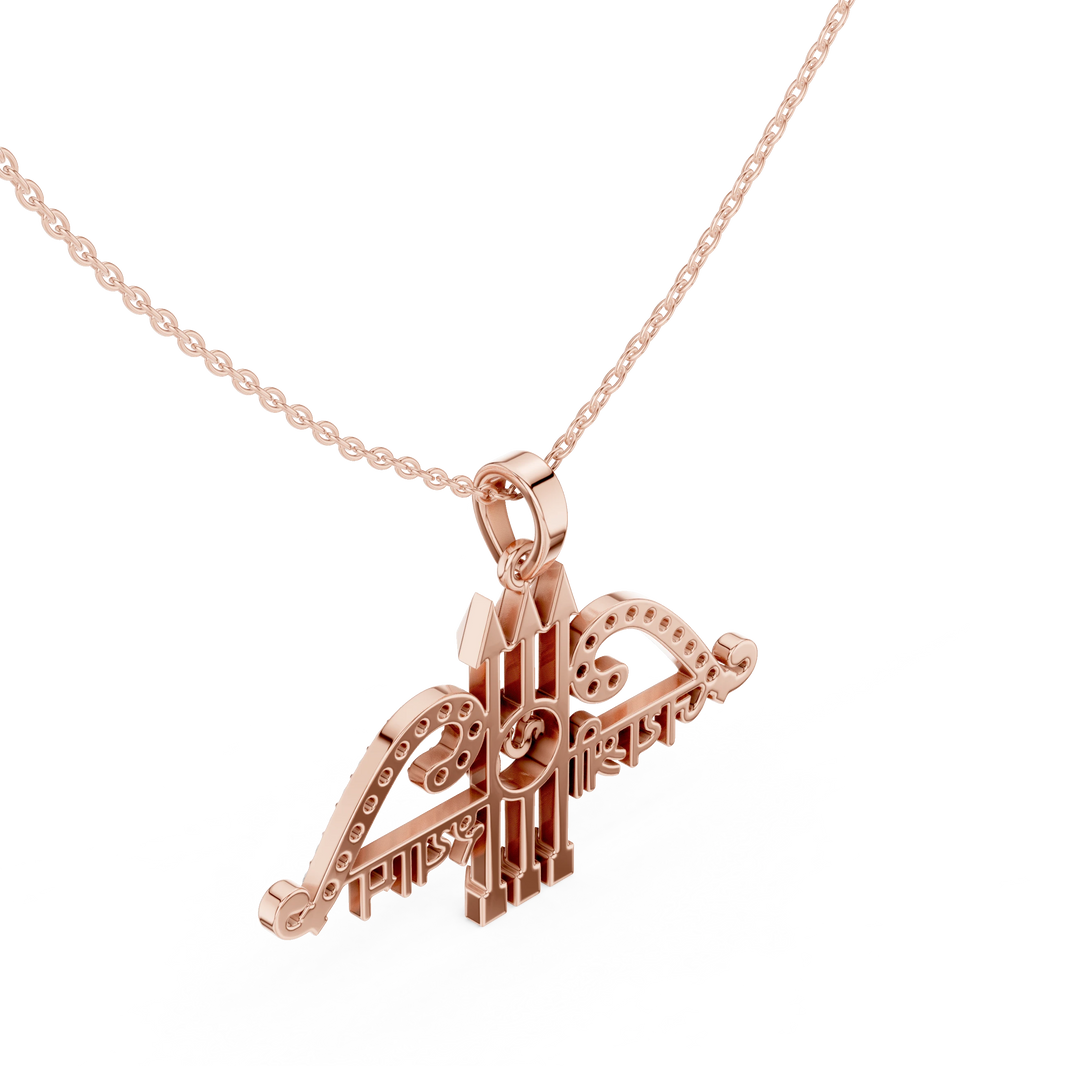 Jai Shri Shyam Bow and Arrow Moissanite Pendant in rose 925 sterling silver, view 2