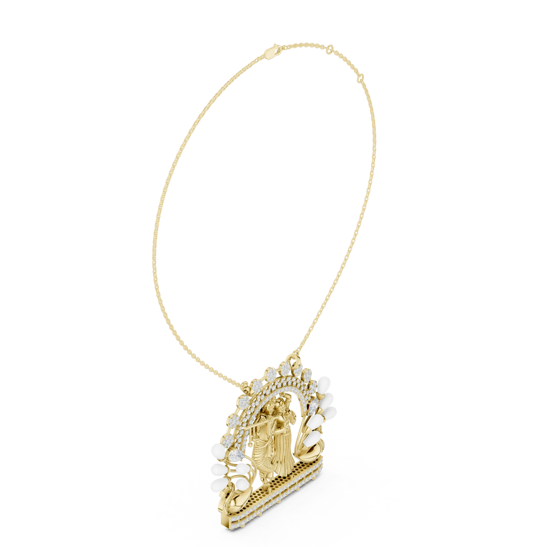 Radha Krishna Peacock Arch Moissanite Pendant in yellow 925 sterling silver, view 1