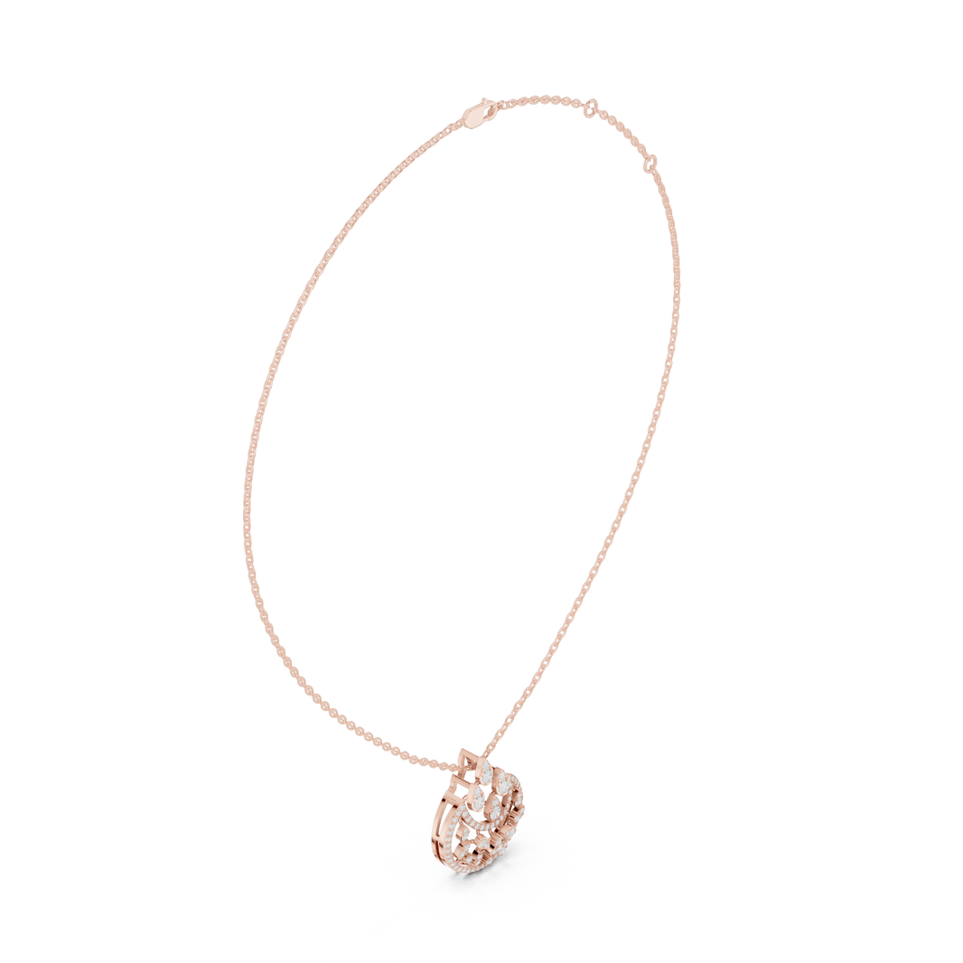 Crescent Openwork Disc Moissanite Pendant in rose 925 sterling silver, view 1