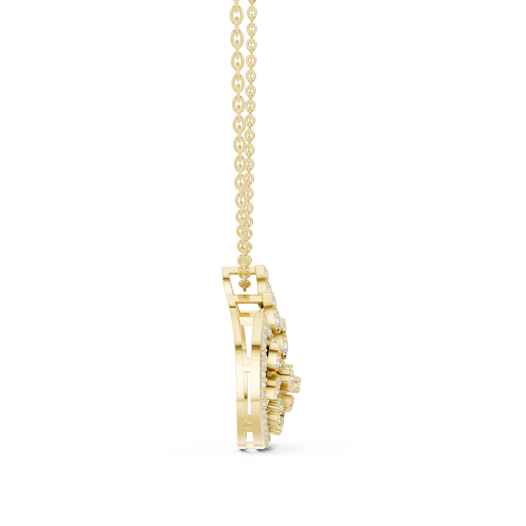 Crescent Openwork Disc Moissanite Pendant in yellow 925 sterling silver, view 3