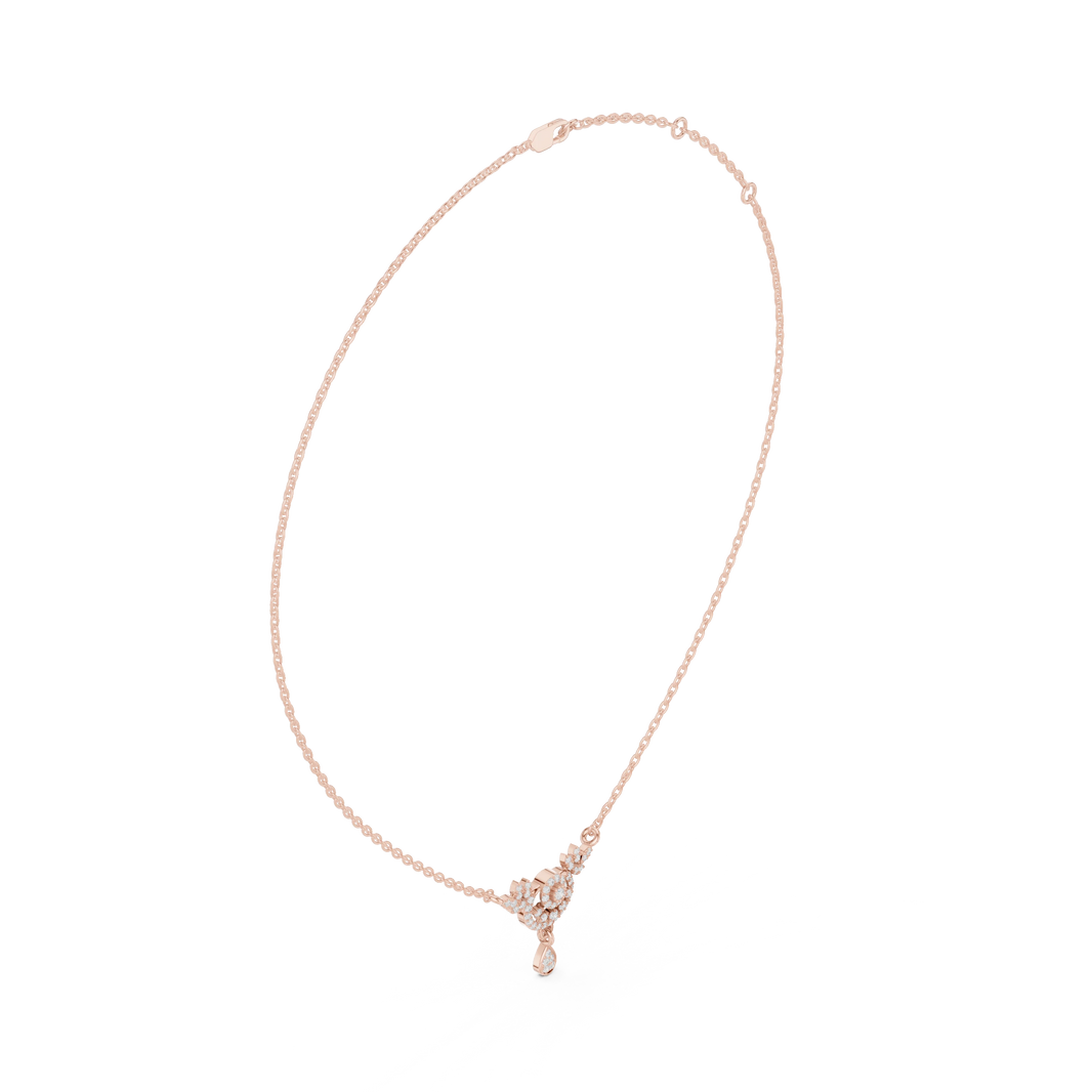 Leaf Spray Medallion Pear Drop Moissanite Station Pendant in rose 925 sterling silver, view 1