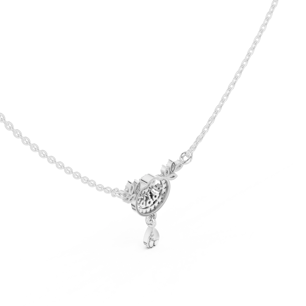 Leaf Spray Medallion Pear Drop Moissanite Station Pendant in white 925 sterling silver, view 2