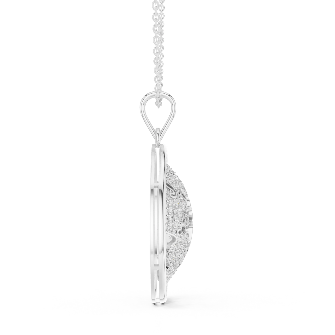 The World Is Yours Globe Moissanite Medallion Pendant in white 925 sterling silver, view 3