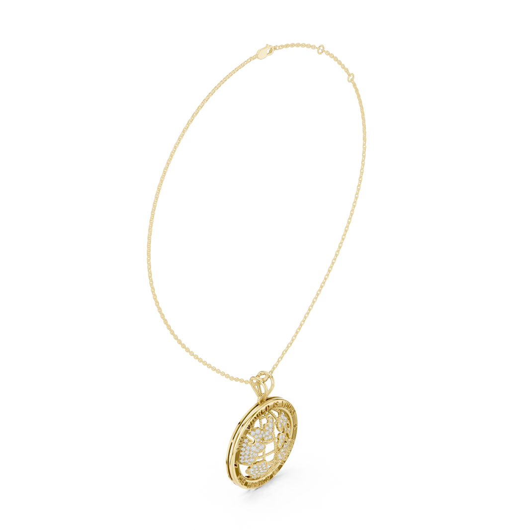The World Is Yours Globe Moissanite Medallion Pendant in yellow 925 sterling silver, view 1