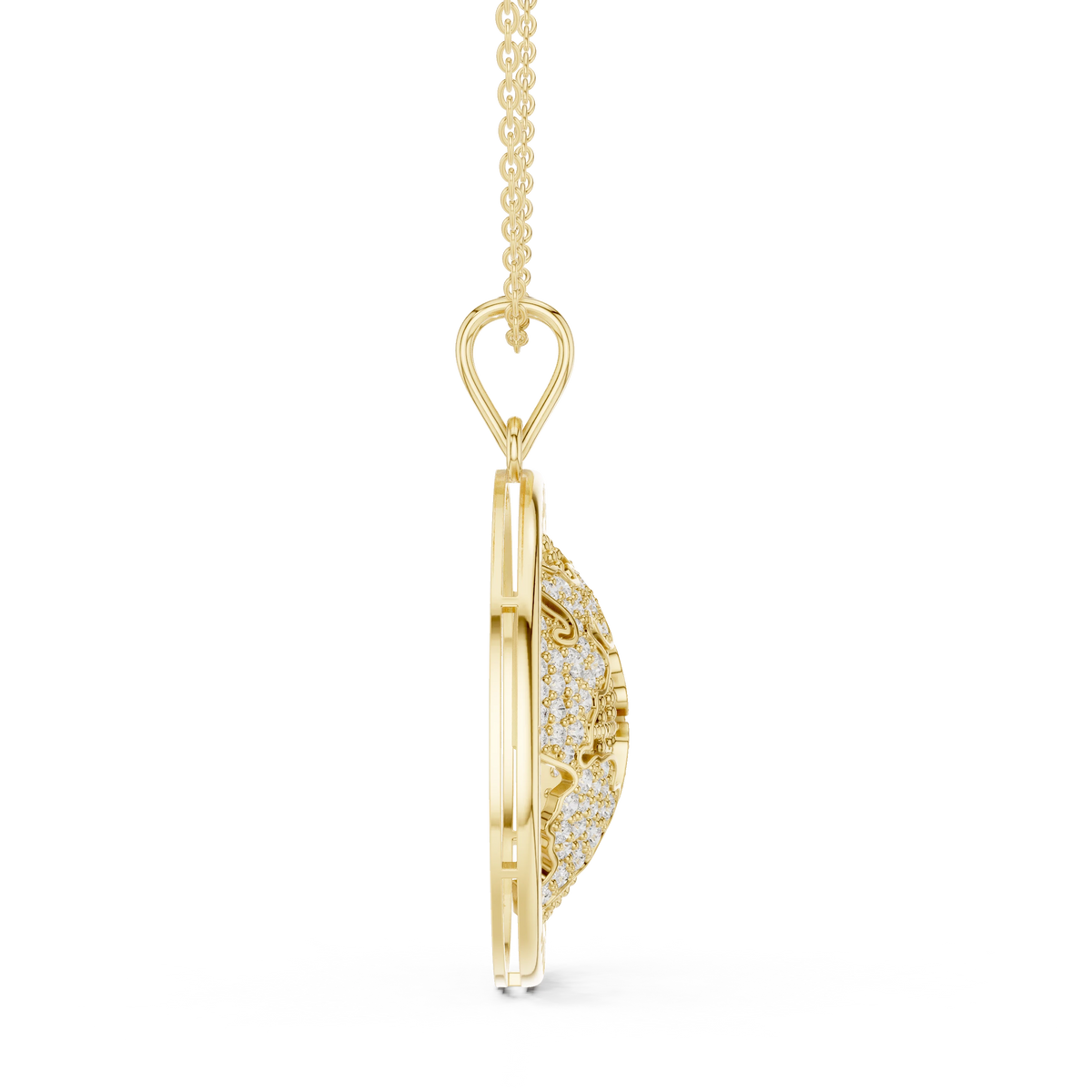 The World Is Yours Globe Moissanite Medallion Pendant in yellow 925 sterling silver, view 3