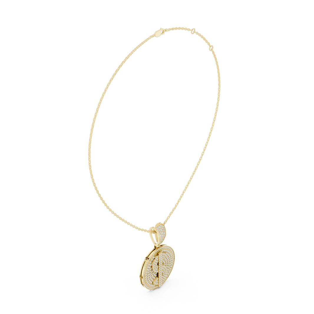 Iced Dollar Sign Medallion Moissanite Pendant in yellow 925 sterling silver, view 1