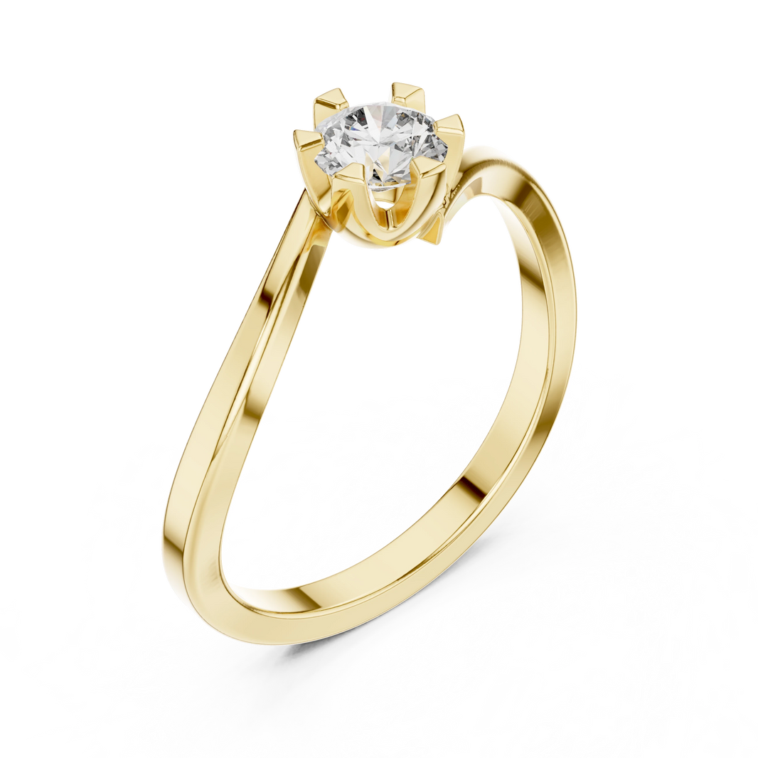 Round Moissanite Bypass Solitaire Engagement Ring in yellow 925 sterling silver, view 2