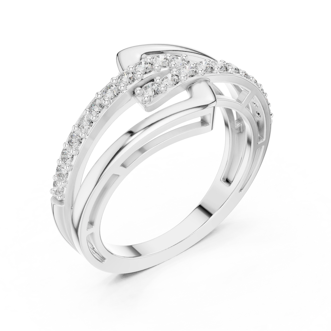 Square Buckle Two Row Bypass Moissanite Ring in white 925 sterling silver, view 2