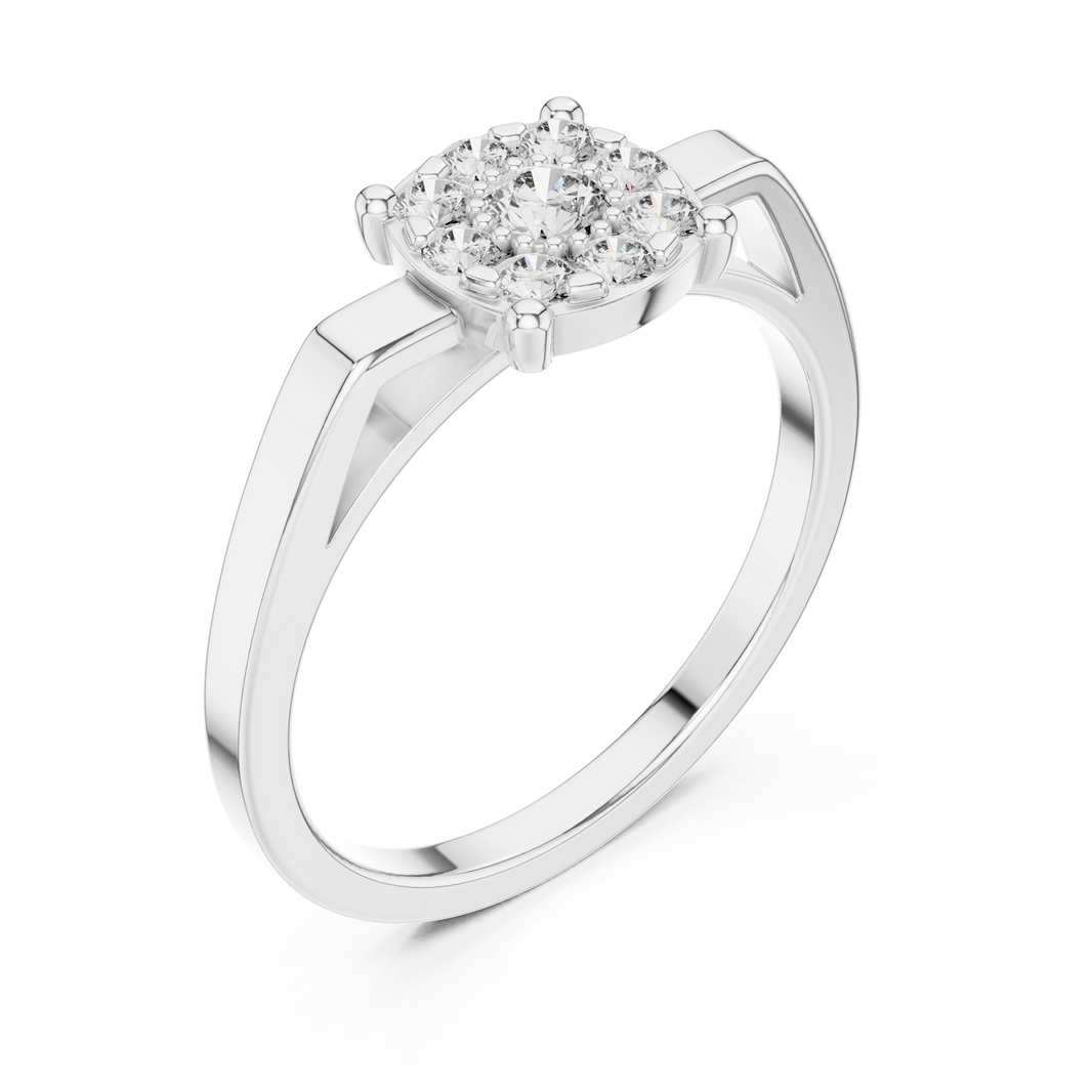 Cushion Shape Cluster Four Claw Moissanite Ring in white 925 sterling silver, view 2