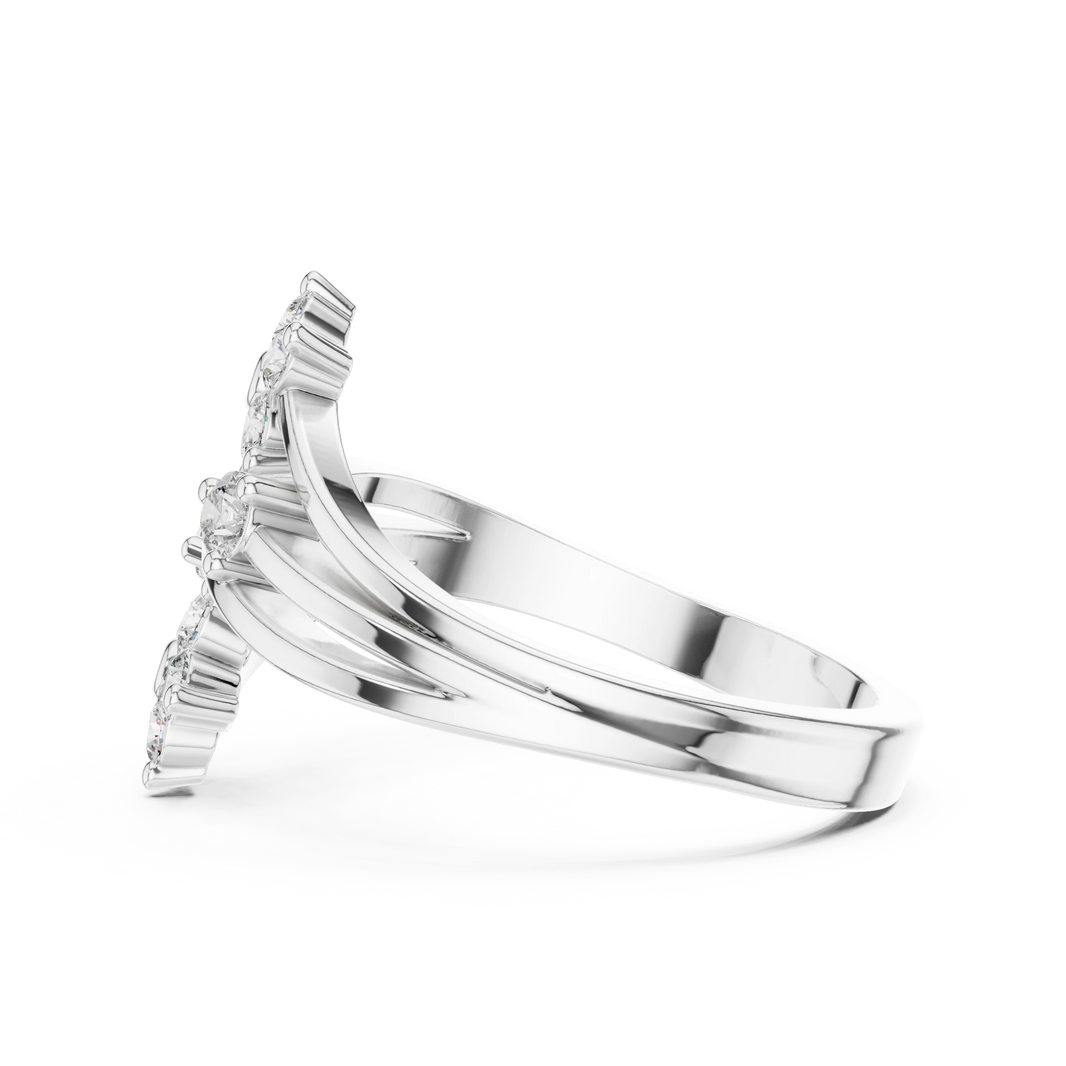 Bypass Twin Flower Moissanite Ring in white 925 sterling silver, view 3