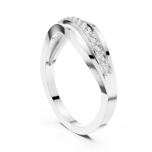 Wave Pavé Split Strand Moissanite Ring in white 925 sterling silver, view 1
