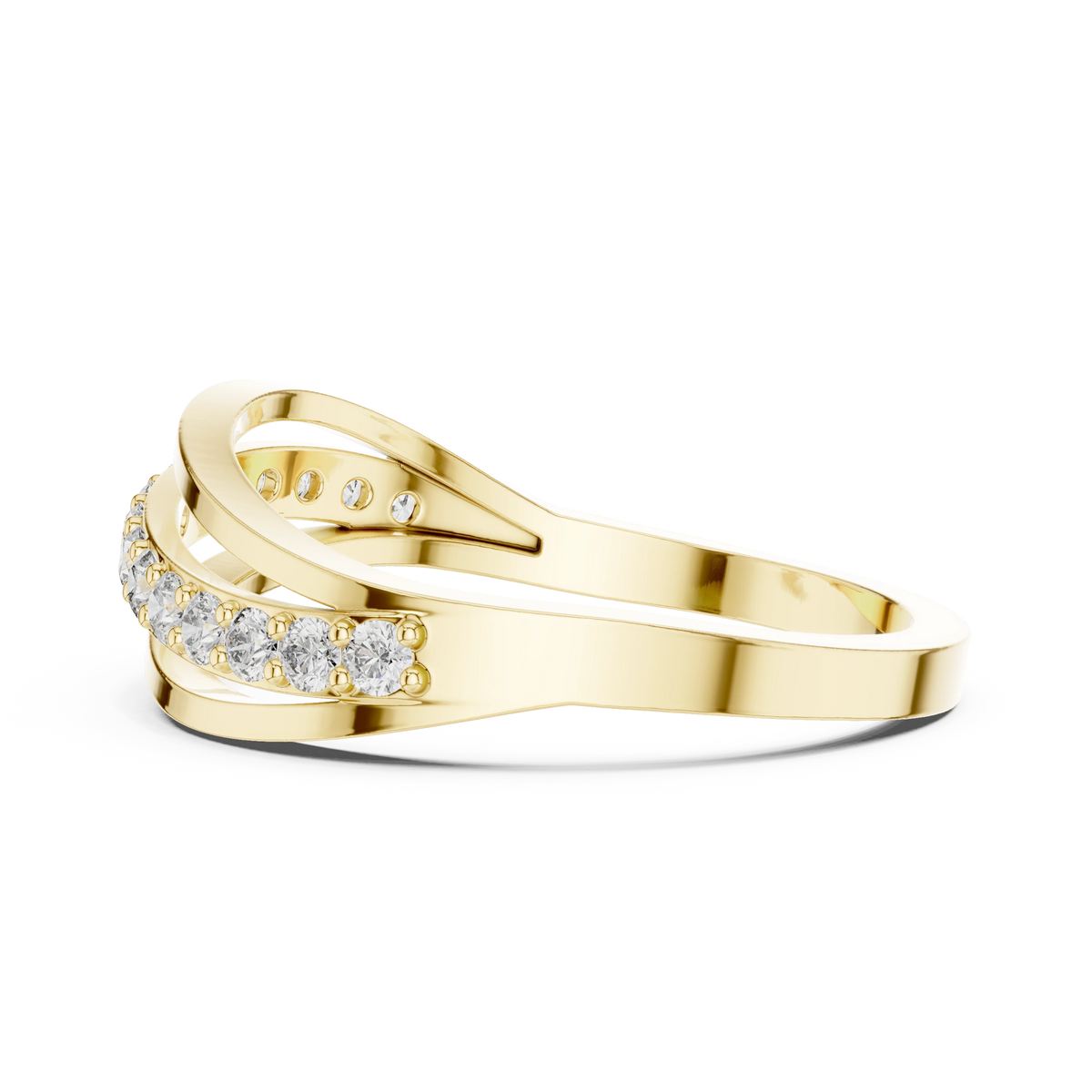 Wave Pavé Split Strand Moissanite Ring in yellow 925 sterling silver, view 3